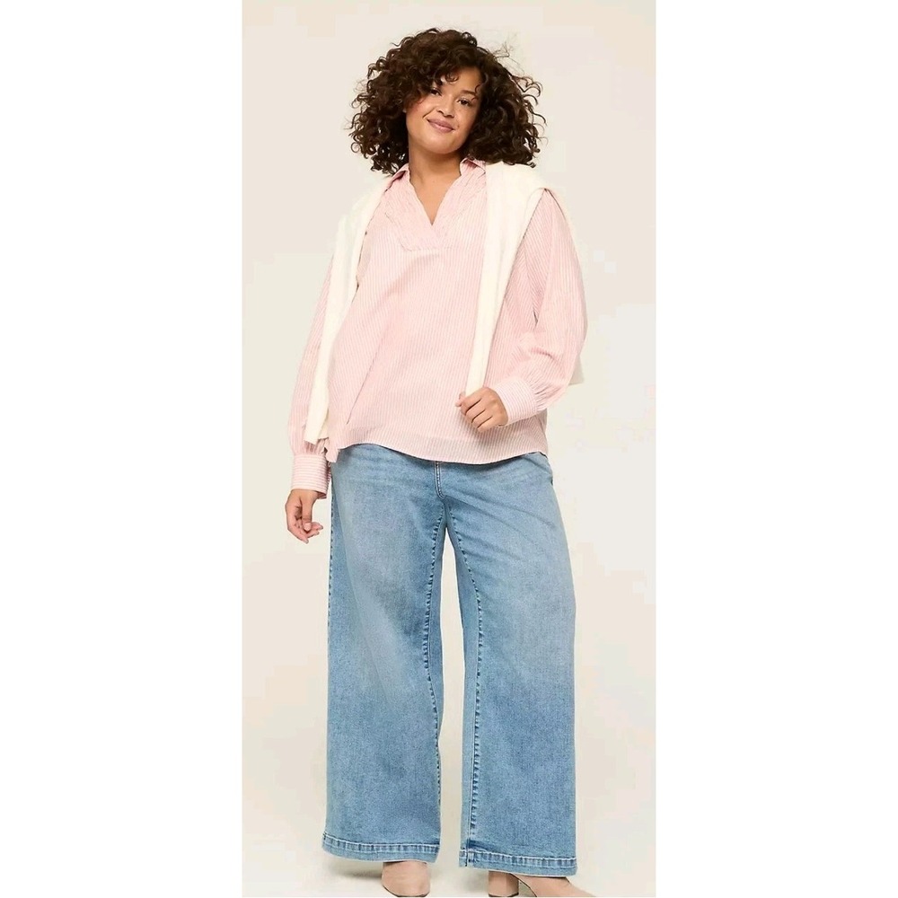 Lane Bryant Lurex Shimmer Collared Popover Blouse Size 26/28